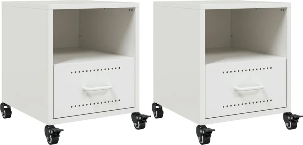 vidaXL Noptiere, 2 buc., alb, 36x39x43,5 cm, oțel