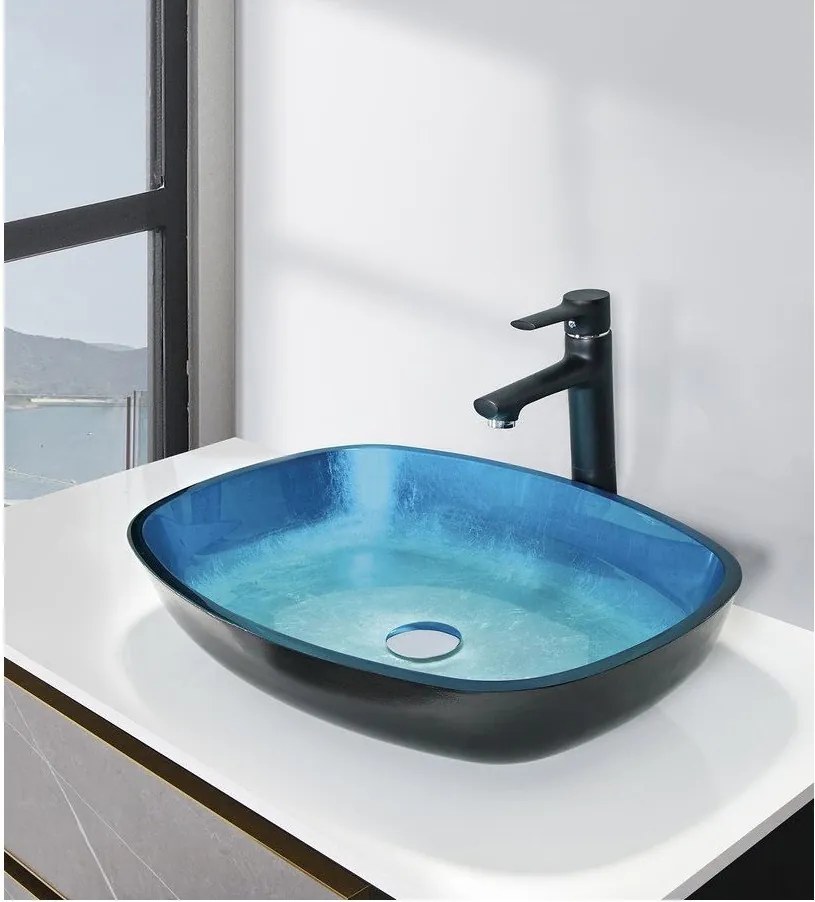 Chiuvetă albastră din sticlă 54x39,5 cm Kvaore – Sapho