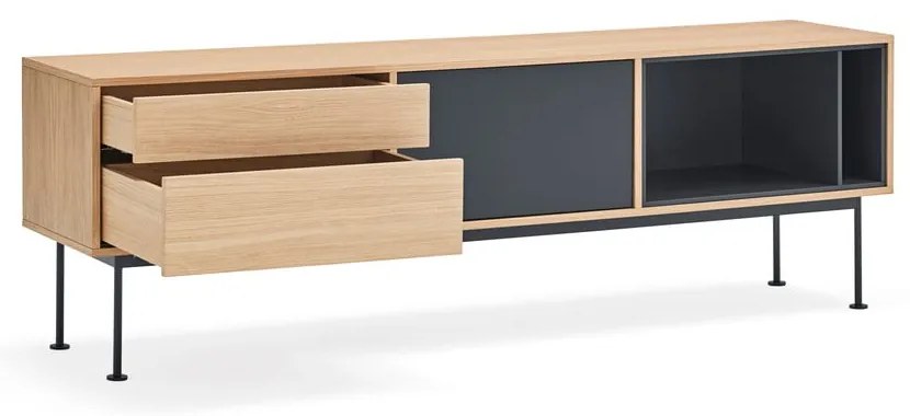 Comodă TV cu aspect de lemn de stejar Teulat Yoko, gri antracit