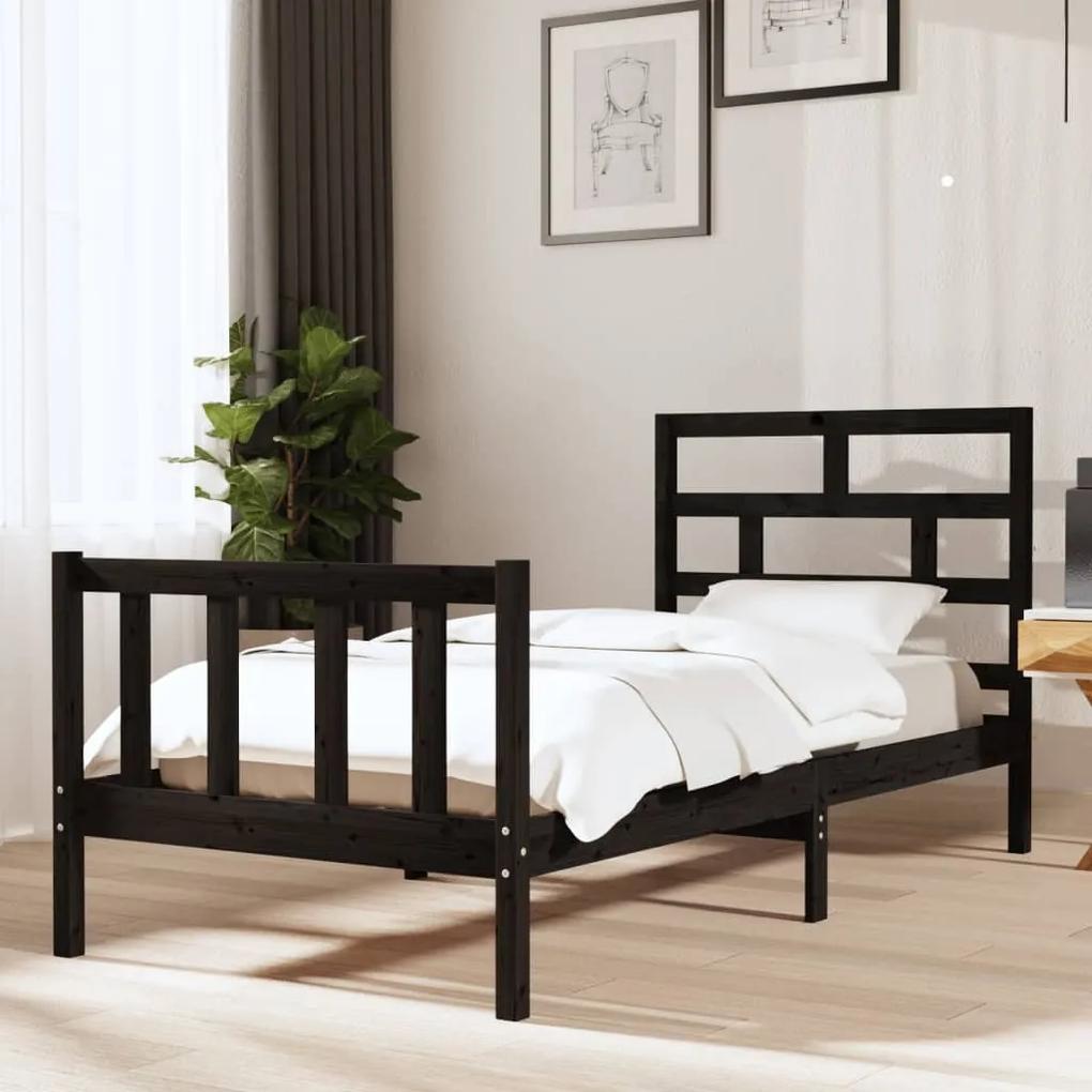 3101317 vidaXL Cadru de pat single, negru, 90x190 cm, lemn masiv de pin