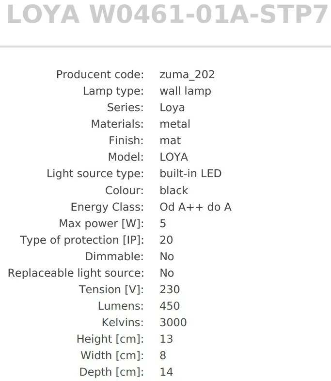 Aplica de perete LED directionabila, design minimalist LOYA, negru mat