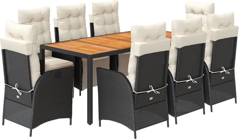 vidaXL Set mobilier de grădină cu perne, 9 piese, negru, poliratan