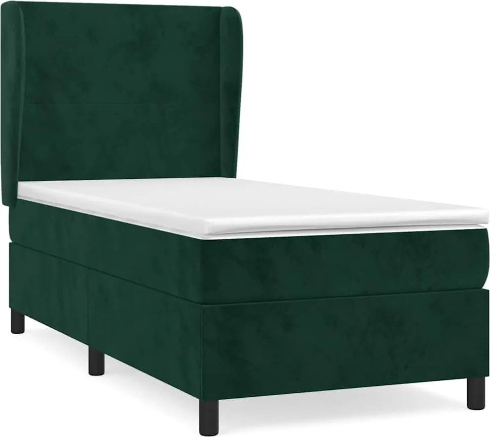vidaXL Pat box spring cu saltea, verde închis, 100x200 cm, catifea