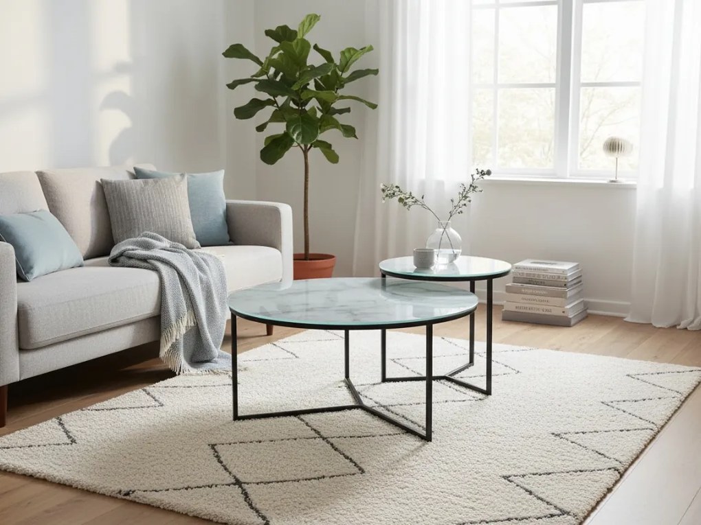 Set 2 masute de cafea cu decor marmura gri PALERMO II