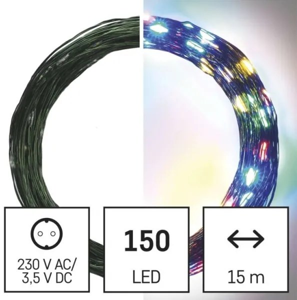 Ghirlandă LED de exterior, 150 LED, 20 m, IP44, multicoloră