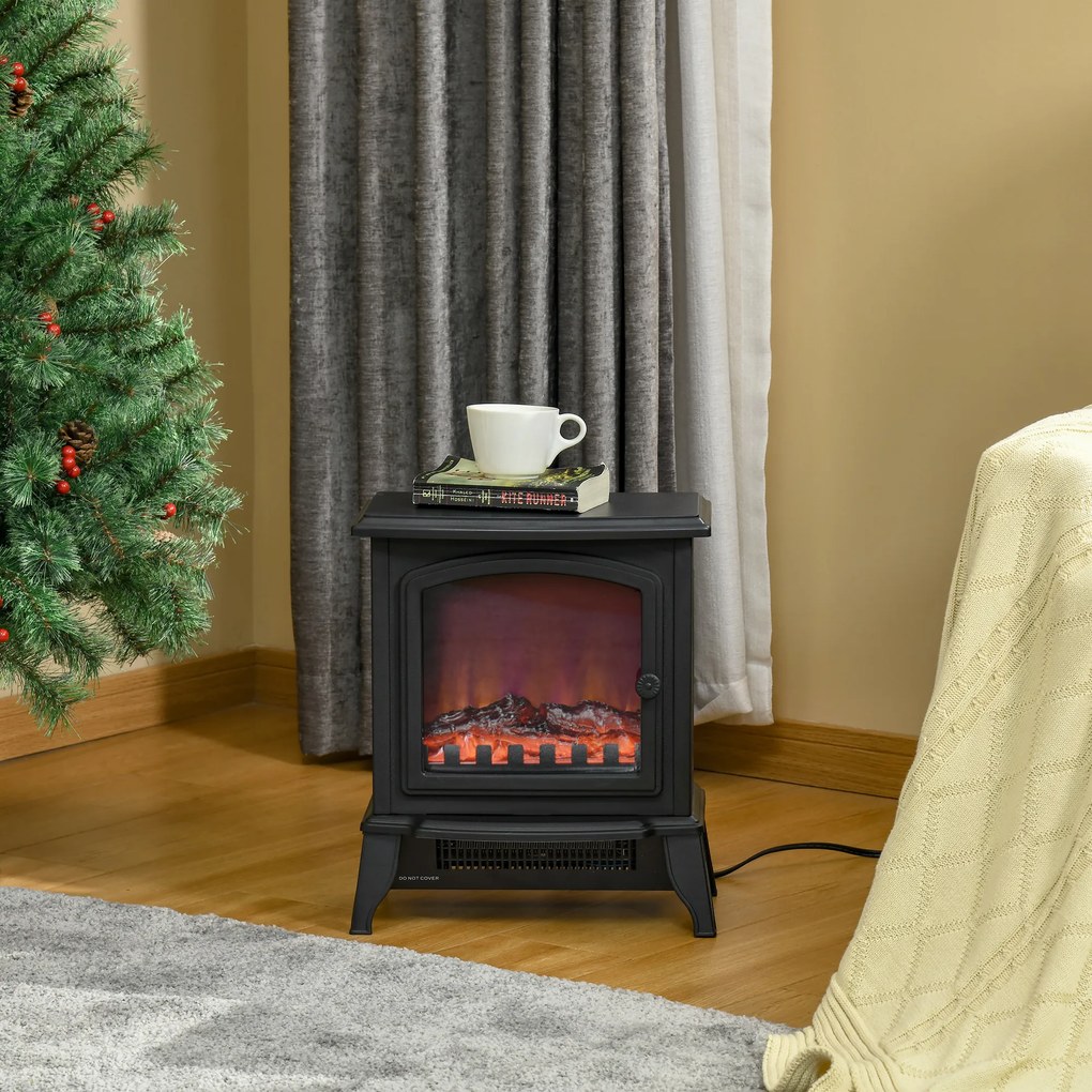 HOMCOM Șemineu Electric Portabil 1000W/2000W din ABS și Sticlă Negru | Aosom Romania