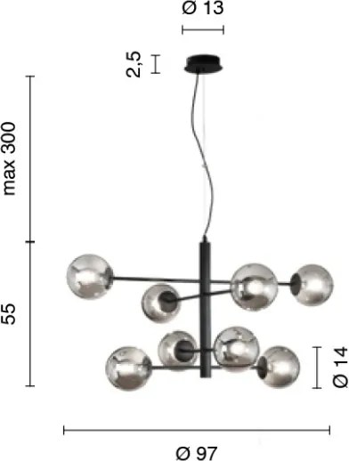 Ondaluce - Lustru pe cablu ELISEO 8xE14/10W/230V diam. 97 cm auriu/bej fumuriu