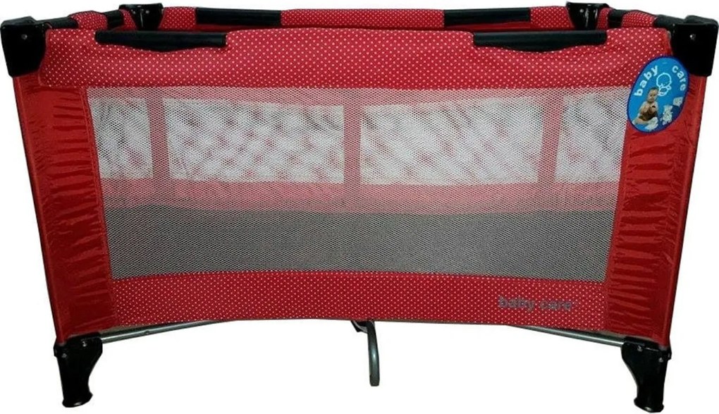 Patut Pliant, Tarc copii Baby Care™ PRO, Pliabil pe 2 Niveluri, plasa tantari,geanta transport inclusa, Rosu