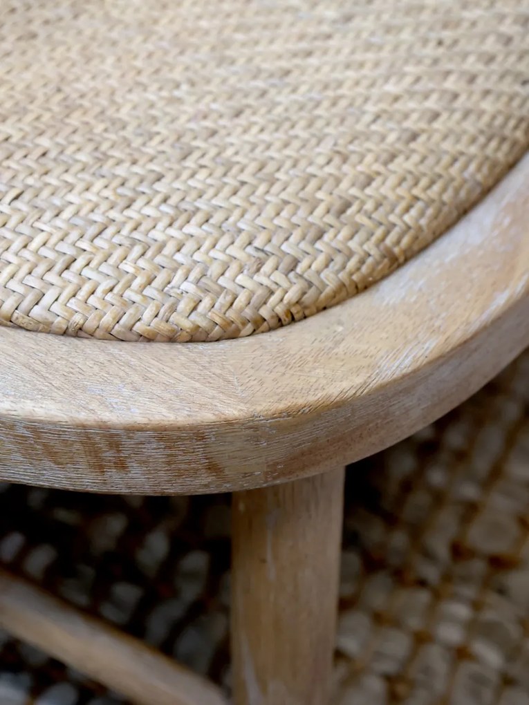 Scaunel din lemn de cauciuc si rattan, cu aspect vintage, French