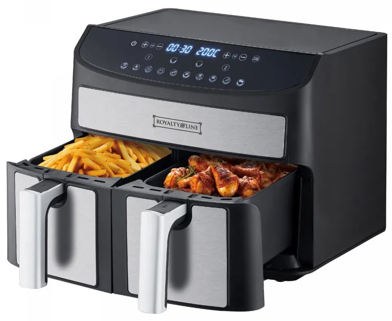 Friteuza cu aer cald Royalty Line RL-AF5409 2400W, 8 l, 2 cosuri, 10 programe, Timer, Auto shut-off, Negru