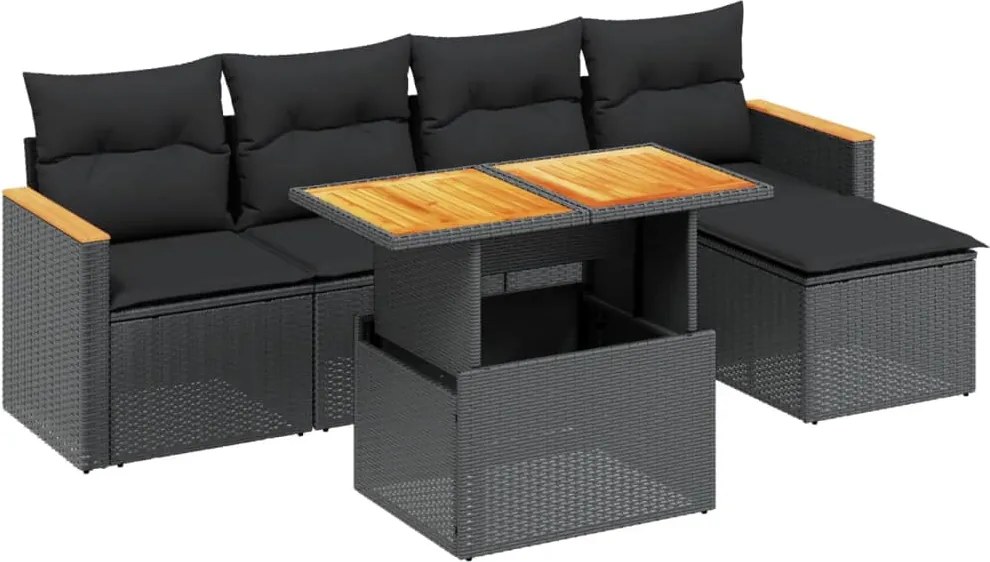 vidaXL Set mobilier de grădină cu perne, 6 piese, negru, poliratan