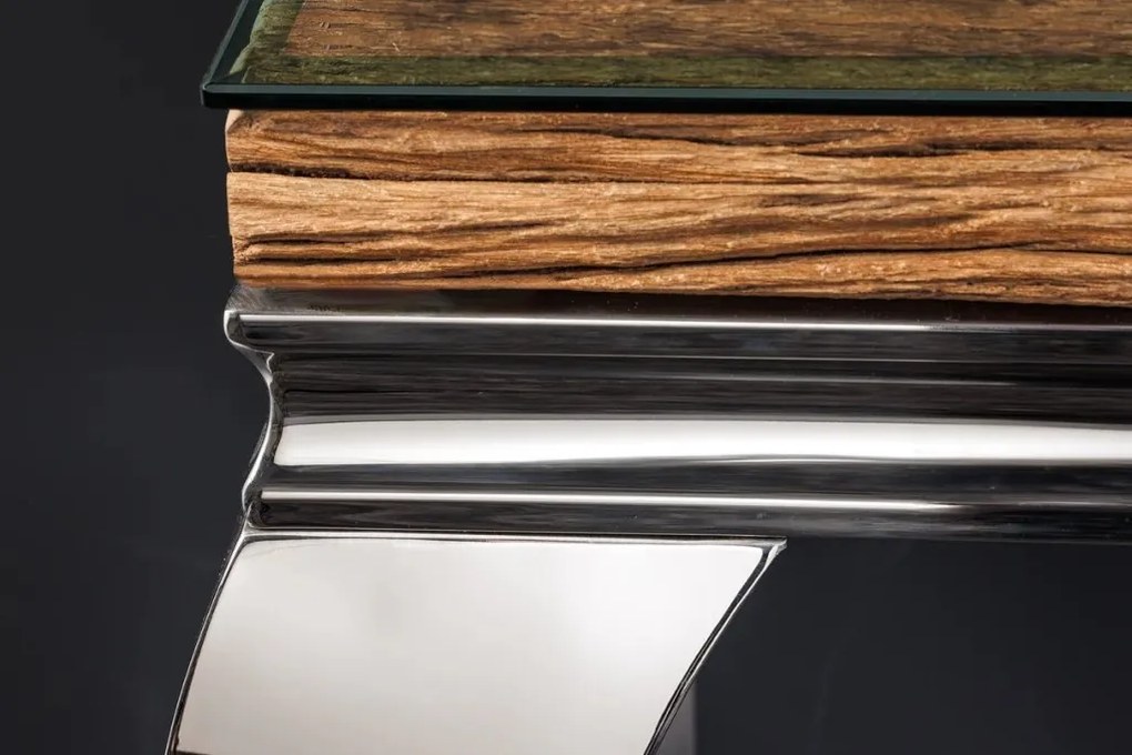 Consola, Lemn de Tec, Sticla, Otel Crom, MODERN BAROCK BARRACUDA 140cm