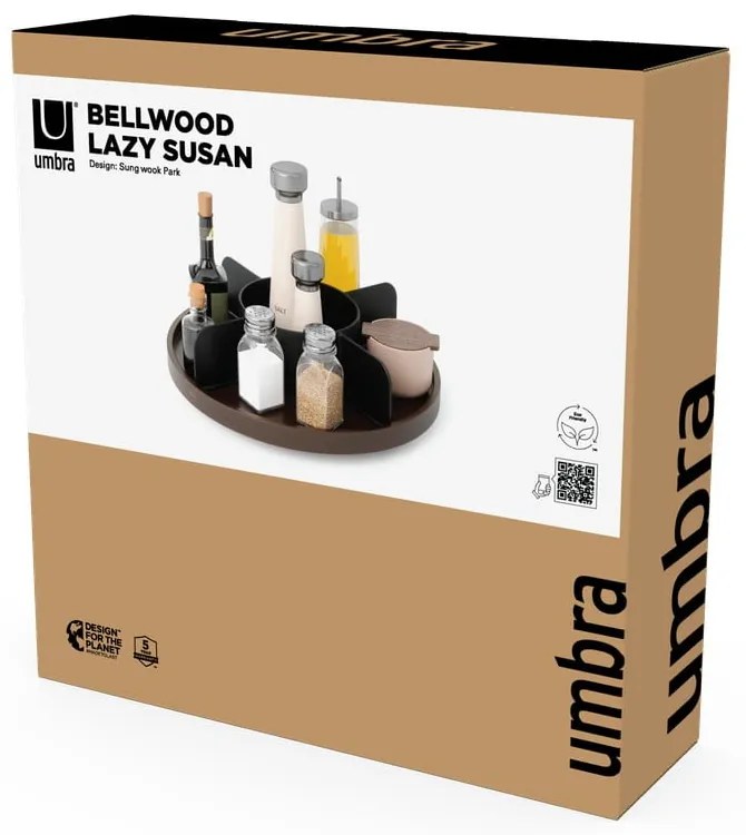 Organizator de baie negru pentru cosmetice/rotativ din lemn Bellwood – Umbra