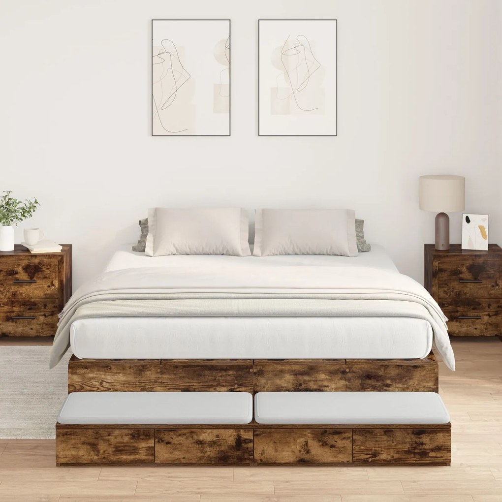vidaXL Cadru de pat cu depozitare Stejar fumat 140x200 cm