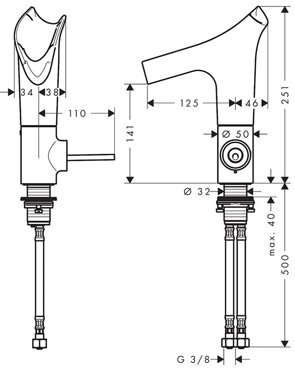 Baterie lavoar, Strack V 140, cu pipă din sticlă de cristal, ventil, crom, 12112000