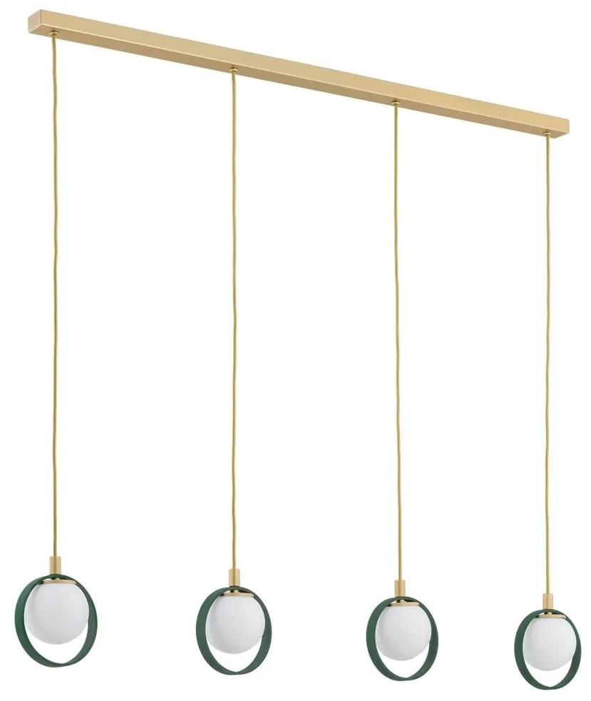 Lustra cu 4 pendule design modern Saturnia auriu, verde