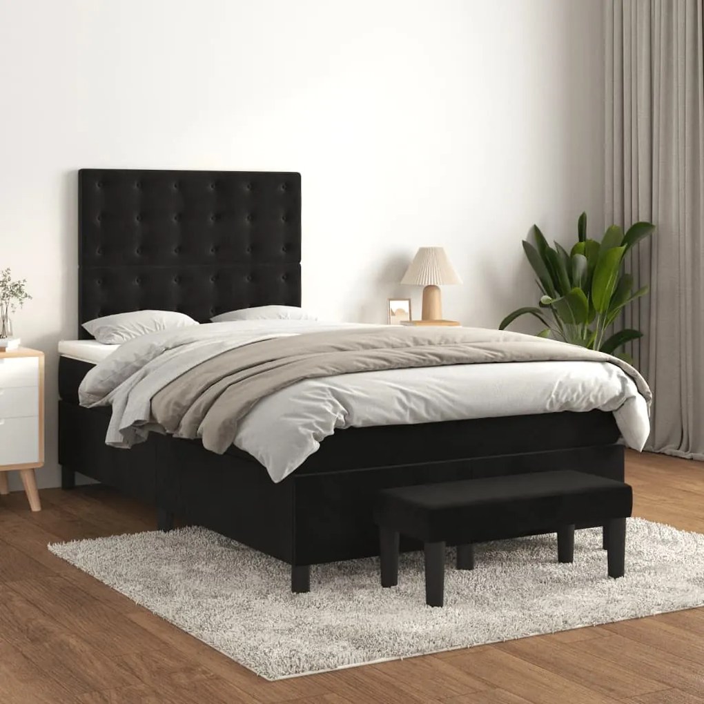 3138075 vidaXL Pat box spring cu saltea, negru, 120x200 cm, catifea