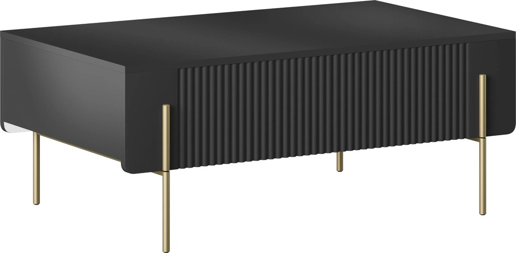 Măsuță de cafea Malmi 100 cm cu sertare - negru mat / picioare aurii