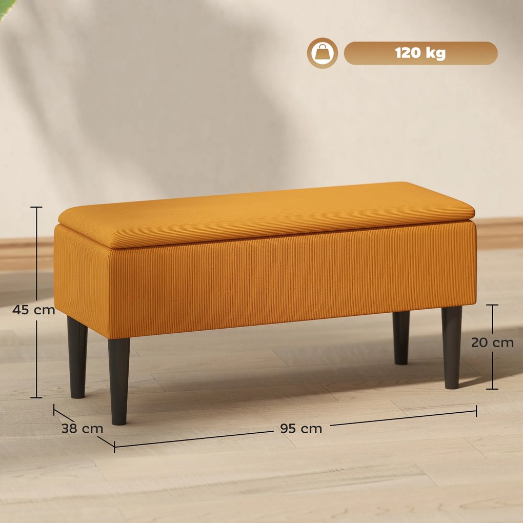HOMCOM Cutie de Depozitare Otomană Modernă cu Picioare din Lemn, Suportă până la 120KG, pentru Living, Portocaliu | Aosom Romania