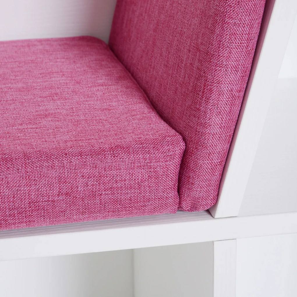 HOMCOM Bibliotecă Banc 2 în 1 Design Contemporan 6 casete 3 Perne incluse 102L x 30l x 61H cm Alb Roz | Aosom Romania