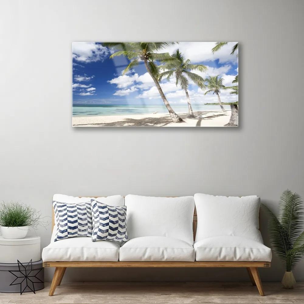 Tablouri acrilice Sea Palm Beach Peisaj Copaci Albastru Maro Verde