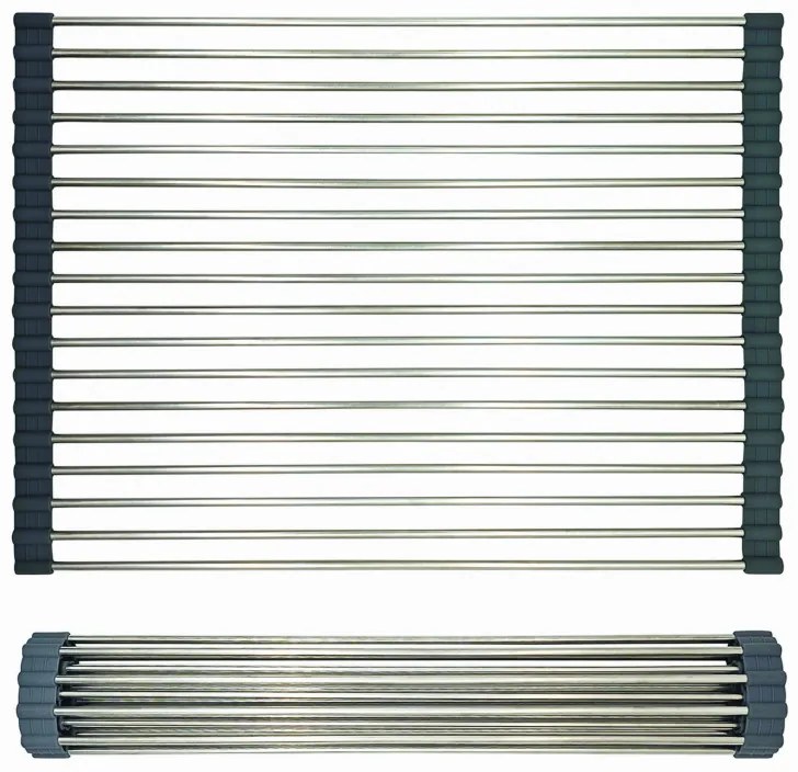 Uscator pentru vase pliabil Kinghoff KH 1903, 45x32 cm, Rezistent la coroziune, Margini din silicon, Antiderapant, Pliabil, Inox/gri