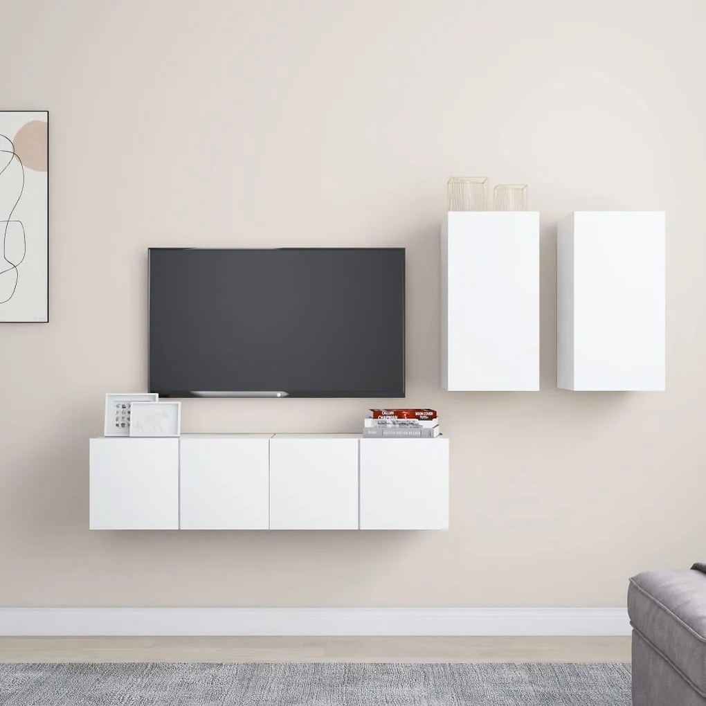vidaXL Set dulapuri TV, 4 piese, alb, lemn prelucrat