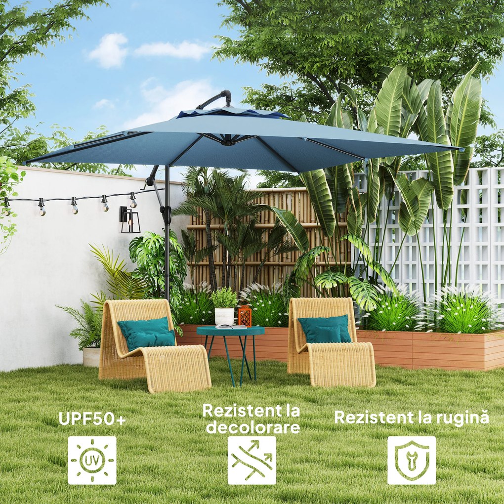 Outsunny Umbrelă de Soare Suspendată cu Rotire la 360°, Mâner cu Manivelă și Înclinare, 300x325x230 cm, Kaki | Aosom Romania