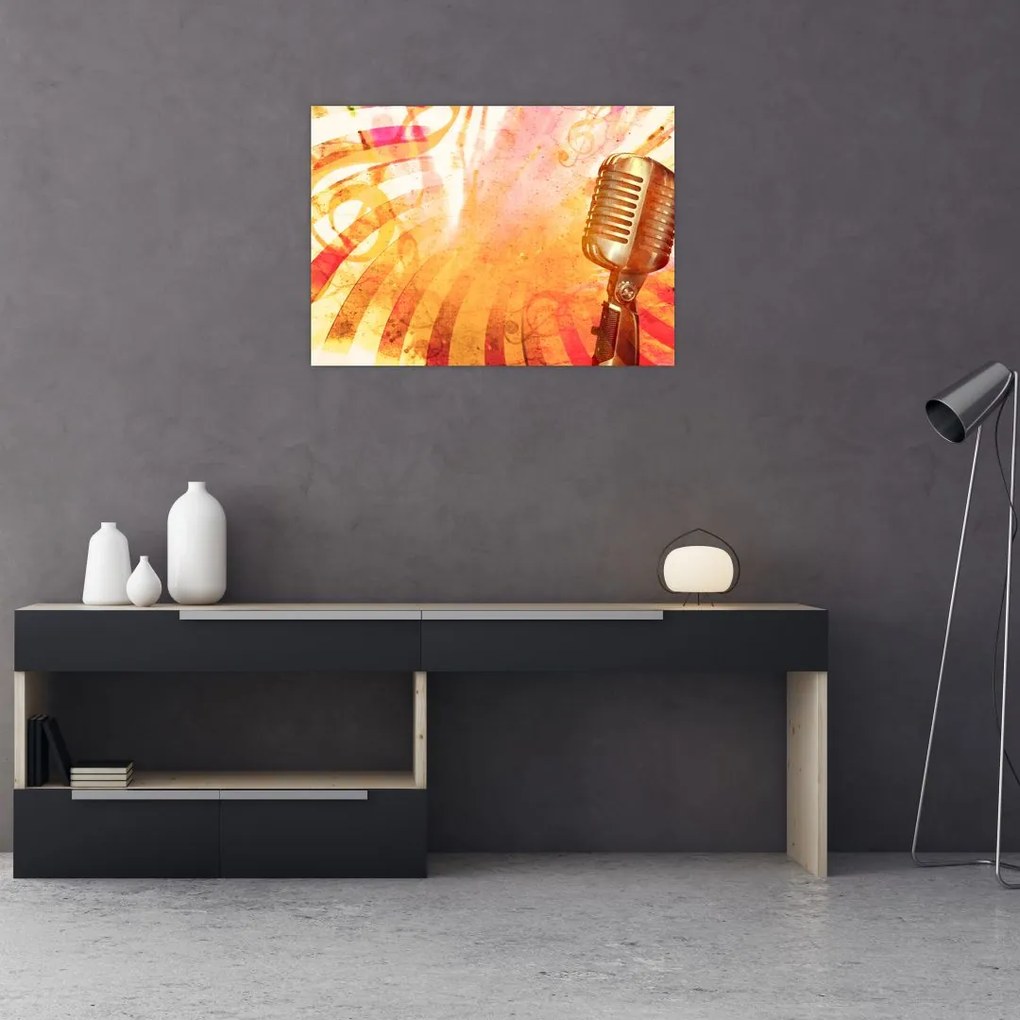 Tablou pe sticlă - Microfon retro (70x50 cm)