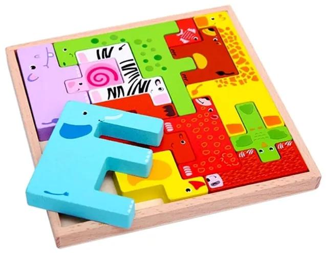 Joc de tip tetris din lemn cu animale 3D JC21