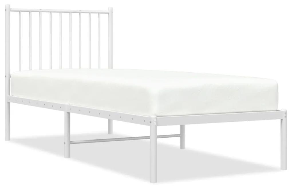 350921 vidaXL Cadru de pat metalic cu tăblie, alb, 75x190 cm
