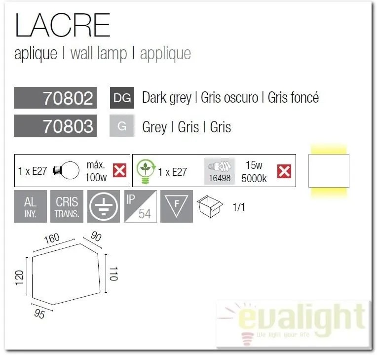 Aplica de perete exterior IP54 Lacre 70802