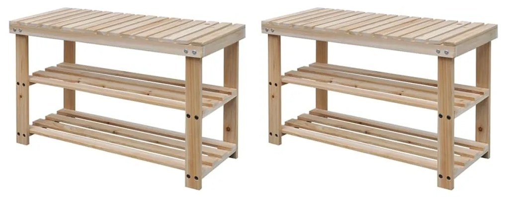 vidaXL Pantofar 2-în-1 cu bancă, 2 buc., lemn masiv