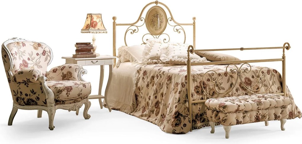 Pat lemn masiv Carolina – Fier forjat decorat manual