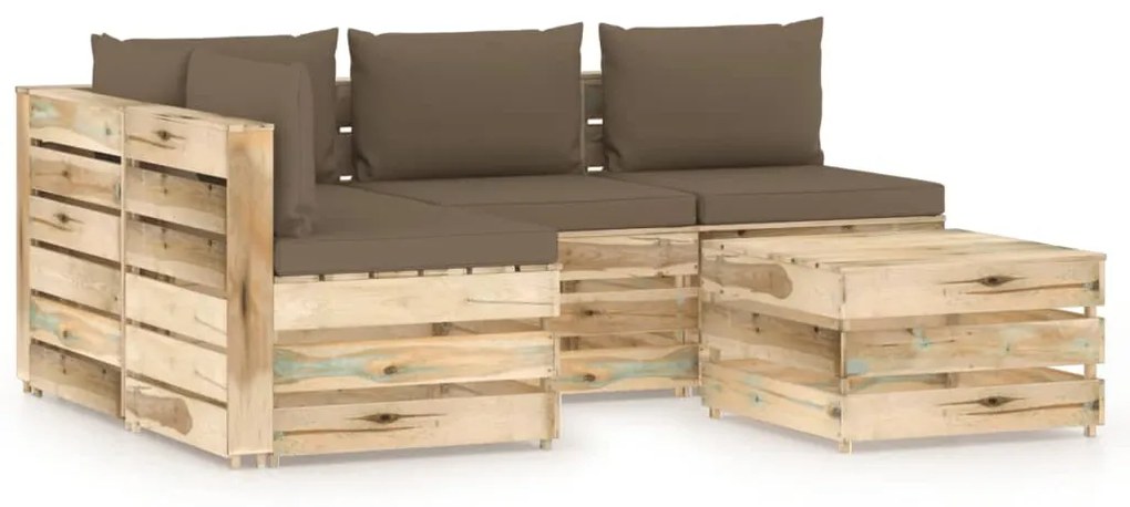 3074647 vidaXL Set mobilier de grădină cu perne, 5 piese, lemn verde tratat