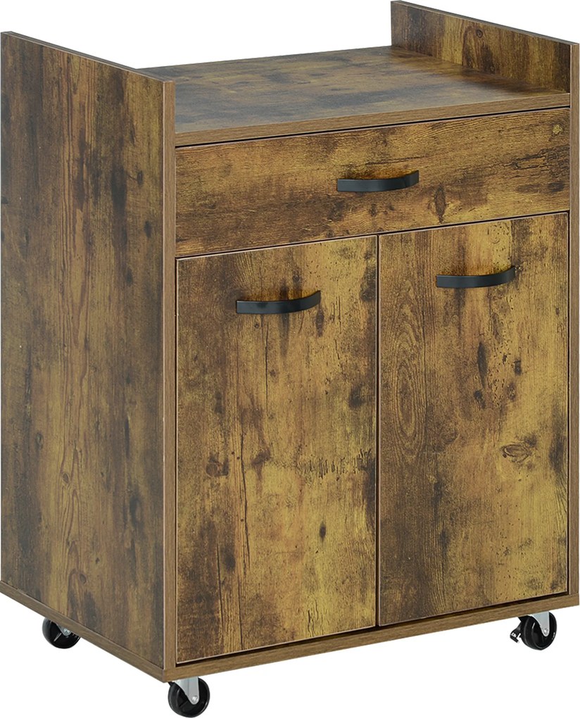 HOMCOM Cărucior de Bucătărie, Insulă de Bucătărie din Lemn cu 4 Roți și Raft Reglabil, 60x40x77 cm, Maro Rustic | Aosom Romania