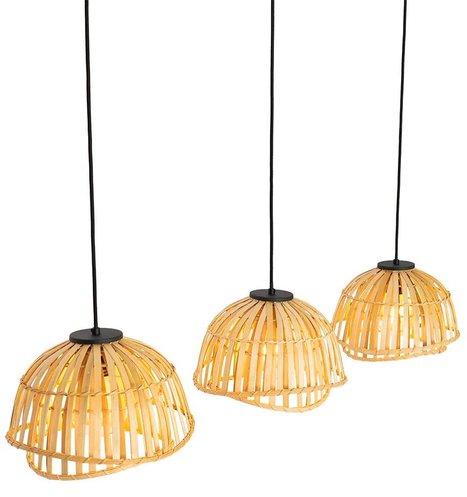 Lampă suspendată orientală neagră cu bambus natural cu 3 lumini - Pua