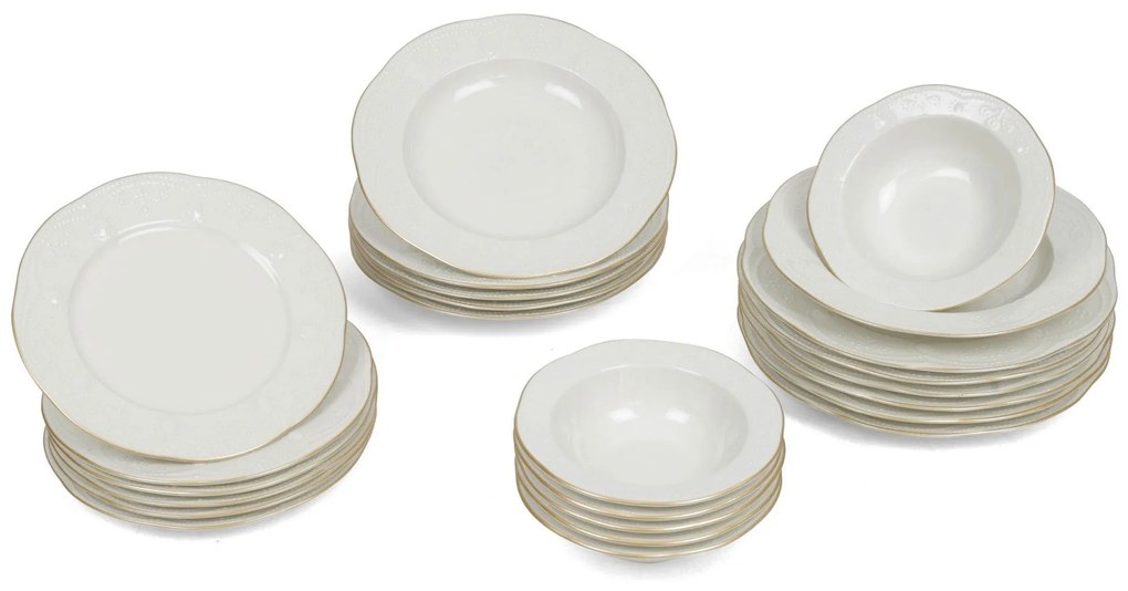 Serviciu de masa, 24 piese, Kutahya Porselen, Portelan, Crem - Auriu