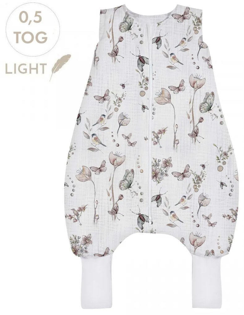 Sac de dormit cu picioare, bumbac muselina 0.5 Tog, Natura, S 86 92 98, 12-36 luni