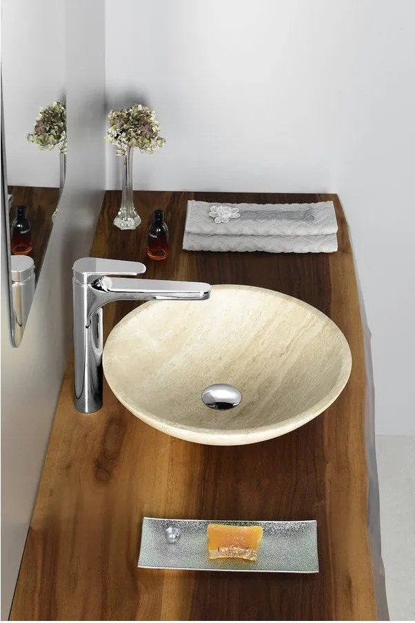 Chiuvetă crem rotundă din piatră ø 40 cm Blok 1 – Sapho