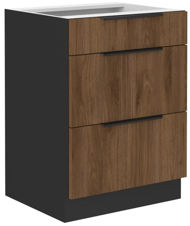 Dulap inferior de bucătărie Monzesa 60 D 3S BB (nuc okapi + negru) . 1096937