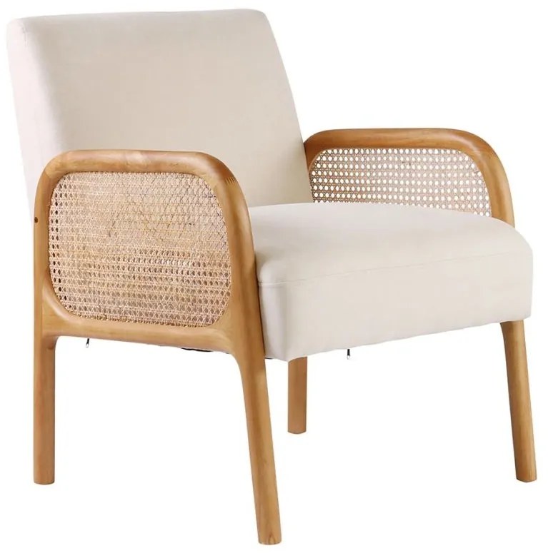 Scaun dining, off white, din lemn de cauciuc si textil, Fermin