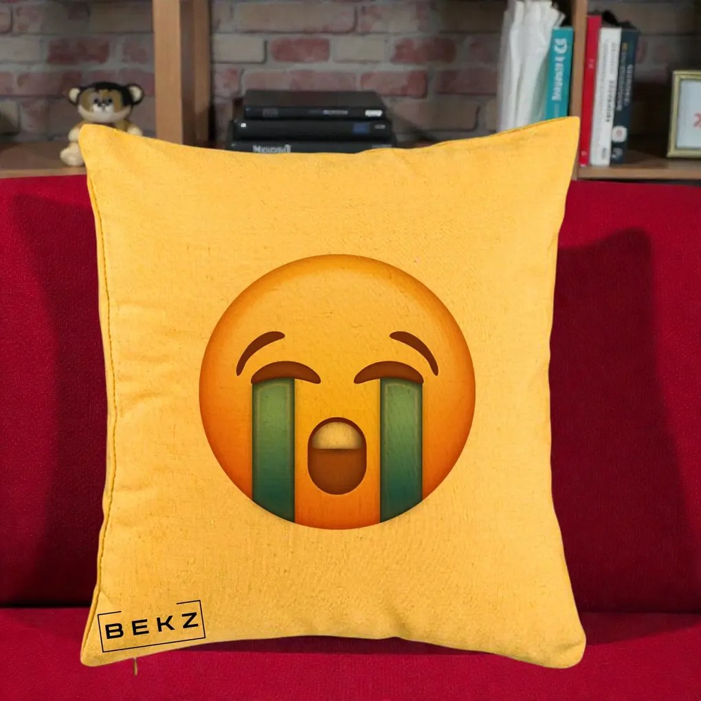 Perna Decorativa Emoji Plange, 40x40 cm, Galben, Husa Detasabila, Perna Inclusa, BEKZ®