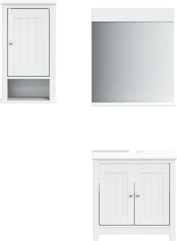 vidaXL Set mobilier baie, 3 piese, „BERG”, alb, lemn masiv de pin