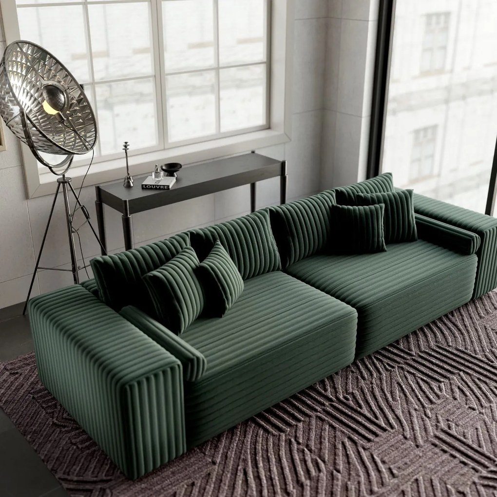 Canapea extensibilă dumonde cu ladă de depozitare si sezut confortabil din spuma high-density, Marbela Ambience Green XXL 295x100 cm