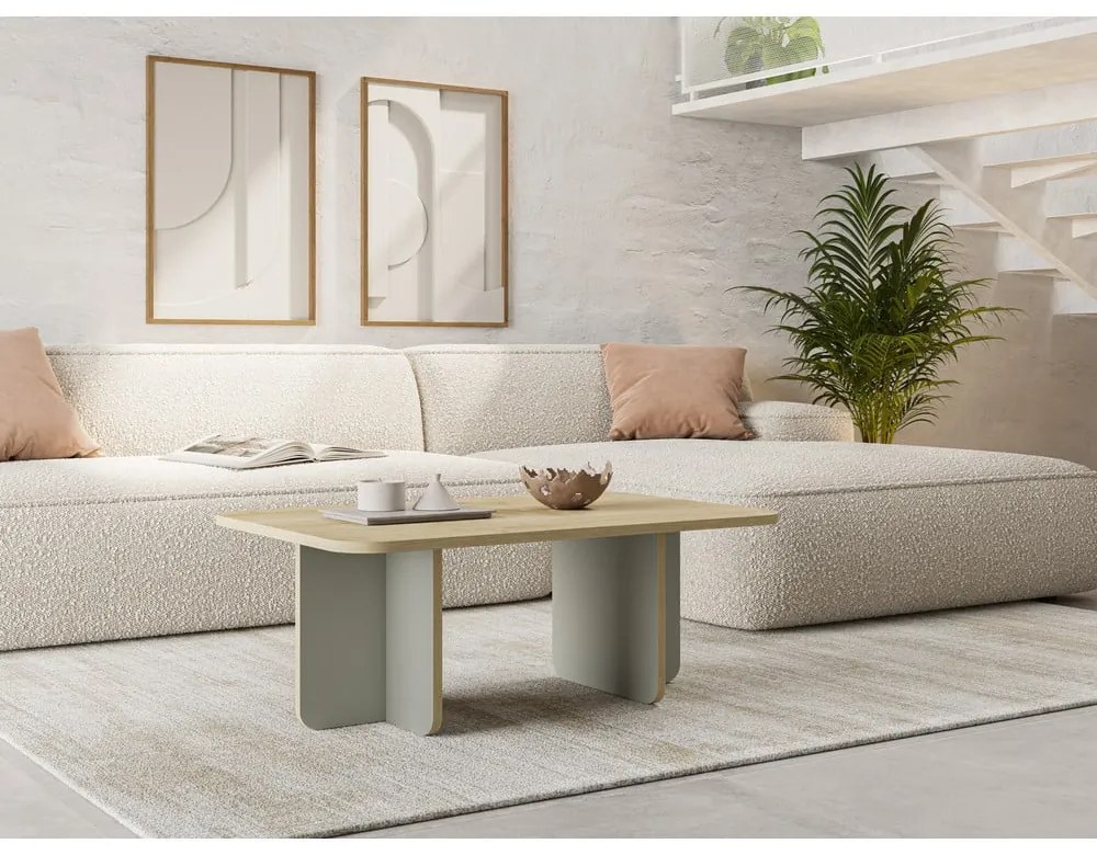 Măsuță de cafea verde-deschis/în culoare naturală cu blat cu aspect de lemn de stejar 56x100 cm Hillary – Marckeric