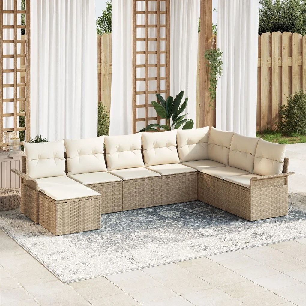 vidaXL Set de canapele pentru grădină cu pernă 8 pcs Bej Rattan poli