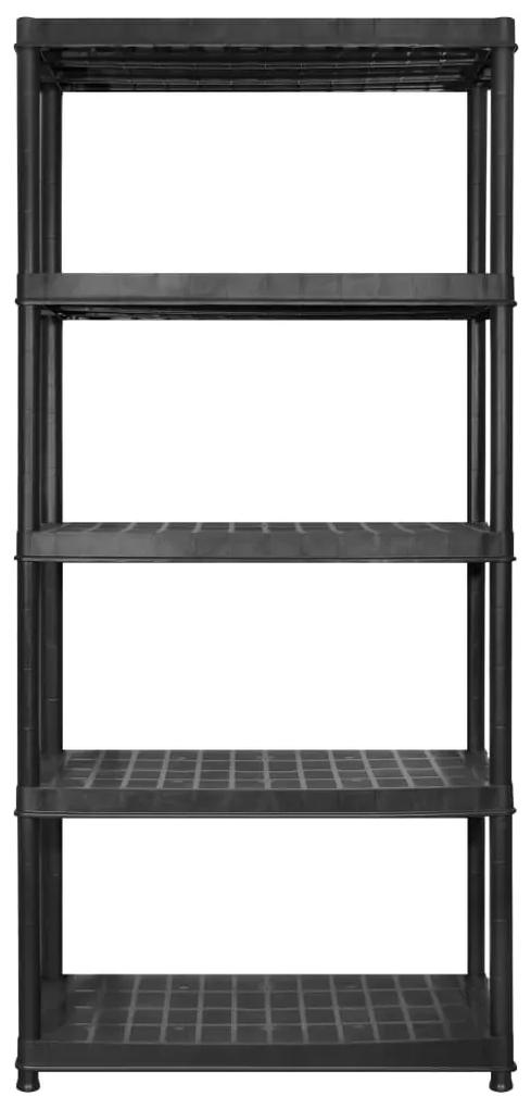 Raft de depozitare cu 5 polite, negru, 340x40x185 cm, plastic 340 x 40 x 185 cm, 1