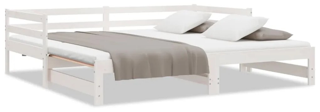 814655 vidaXL Pat de zi extensibil, alb, 2x(90x190) cm, lemn masiv de pin