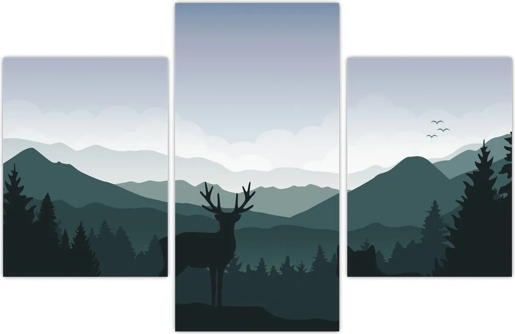 Tablou - Cerb cu lup pe stânci (90x60 cm)